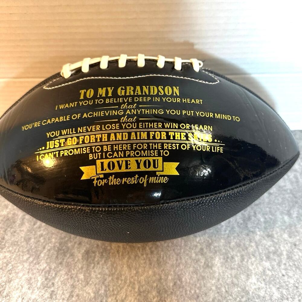 Football for Grandsons with touching message . Black with Gold leatters.